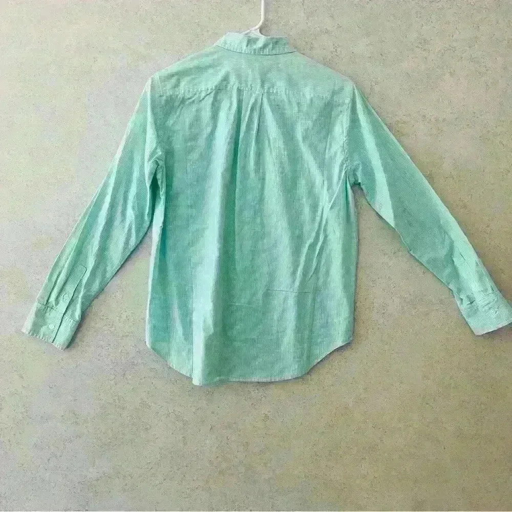 EVERLANE‎ WOMENS PREPPY MINT/WHITE STRIPED SILKY FEELING COTTON BUTTON DOWN SIZE - Picture 6 of 7